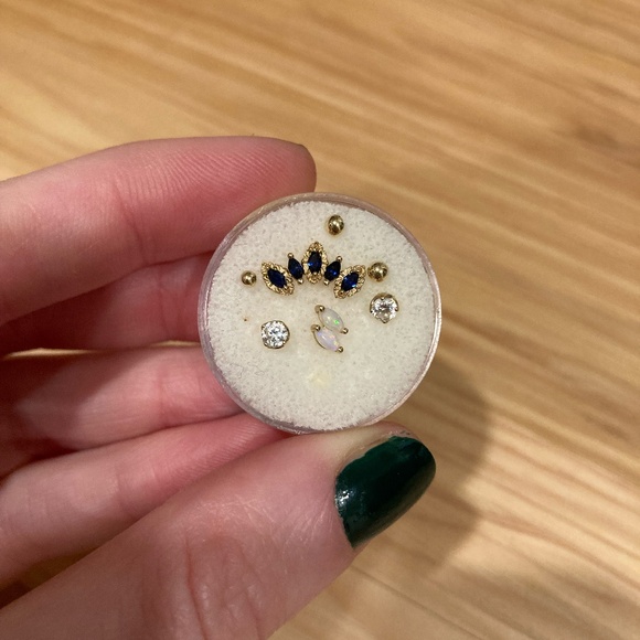 14k Gold Threadless Ends - Sapphire, Opal, CZ - Picture 2 of 3